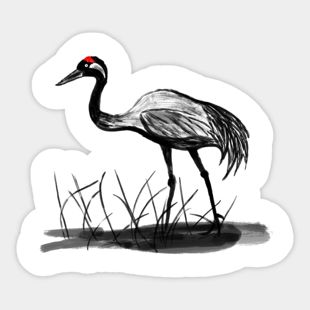 Sumi-e Crane Sticker by Vlad.S. Art Studio